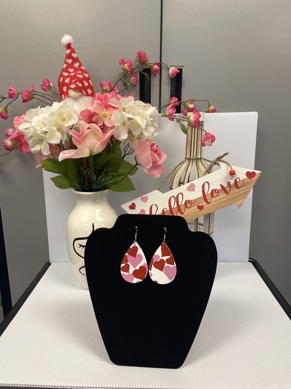 White Teardrop Red &amp; Pink Heart Earrings