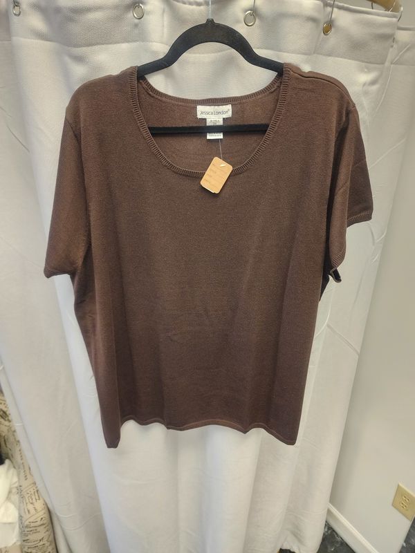 Jessica London Plus Chocolate Short Sleeve Sweater (3X) nwot