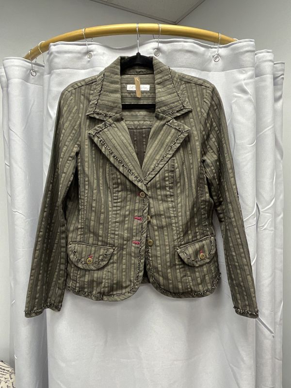 Vintage Olive Green Striped Jacket (M) Pre-owned