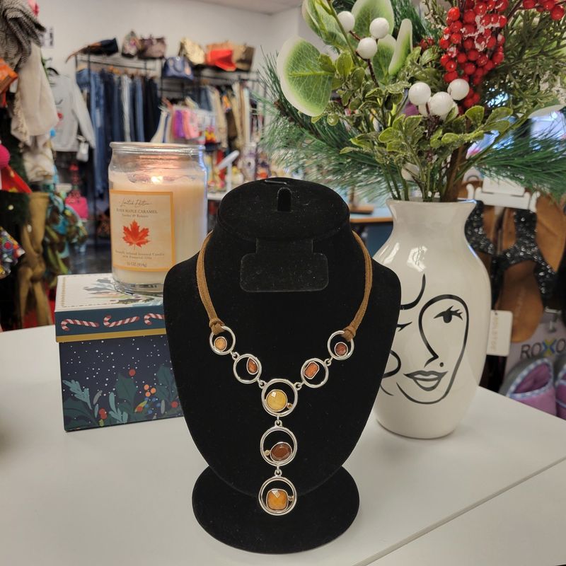 Lia Sophia Brown Tone Crystal Suede Cord Necklace (Pre-owned)