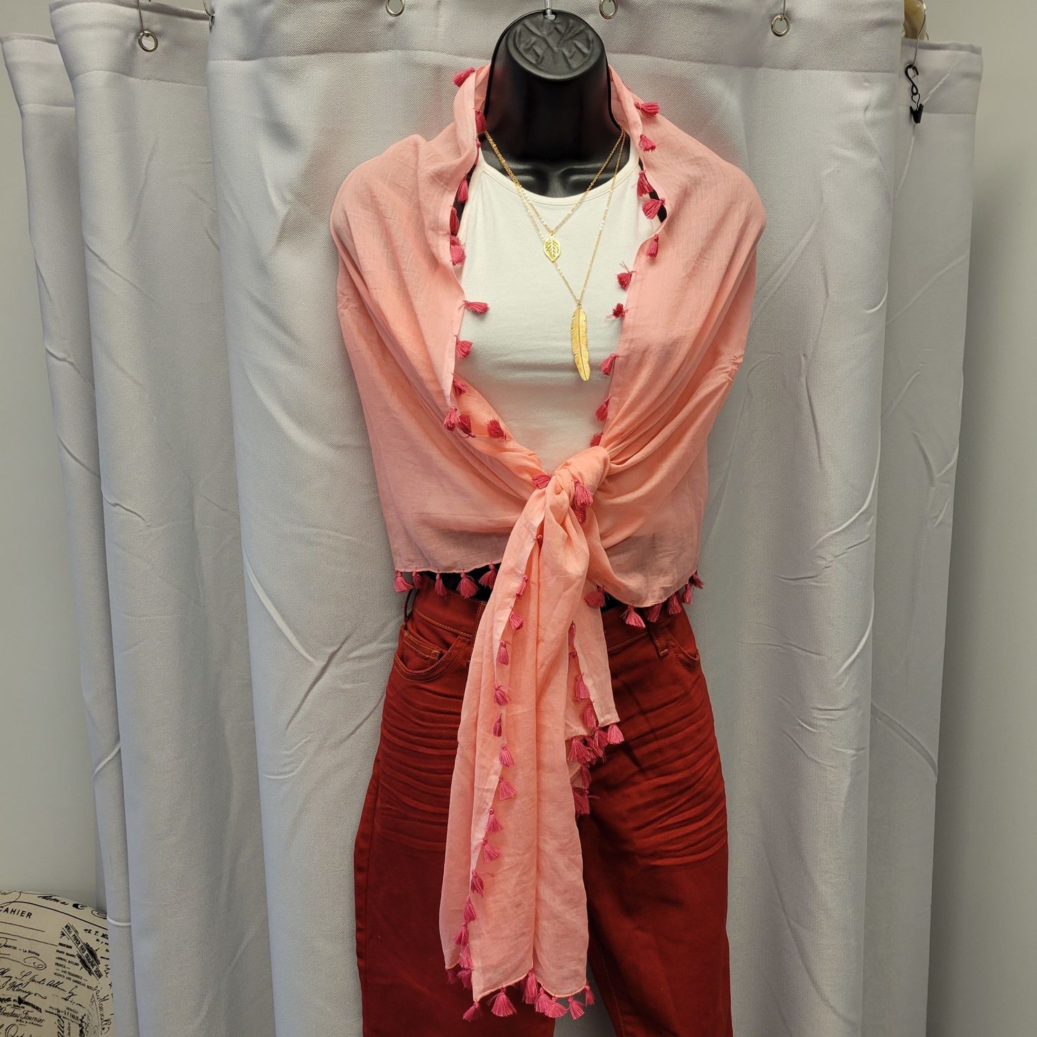 Light Pink Scarf with Pink Tassels (OS)Pre-owned