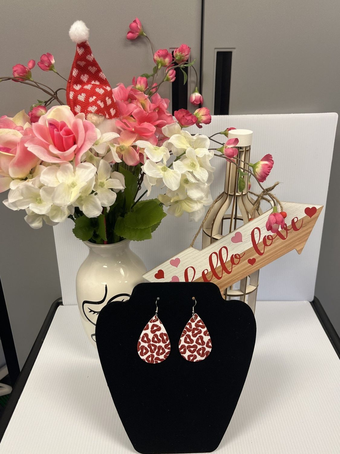 White Teardrop Red Lip Earrings