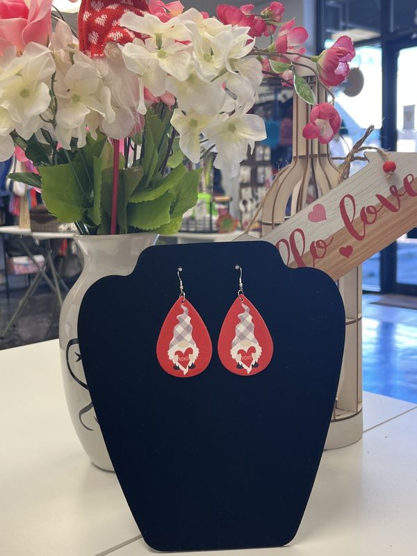 Red Teardrop Gnome XOXO Earrings