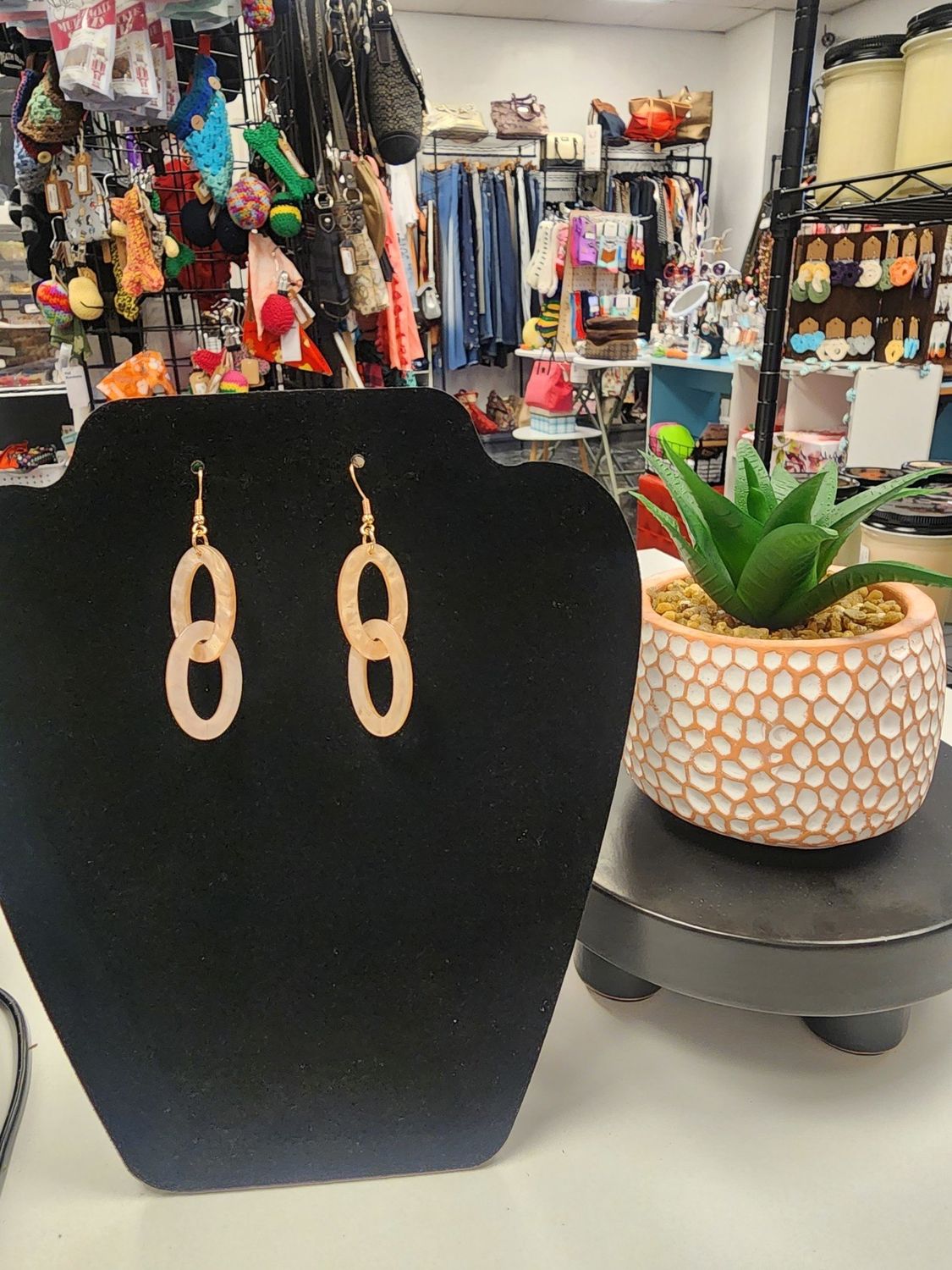 Carol For Eva Graham Linked Oval Tan Earrings *New*