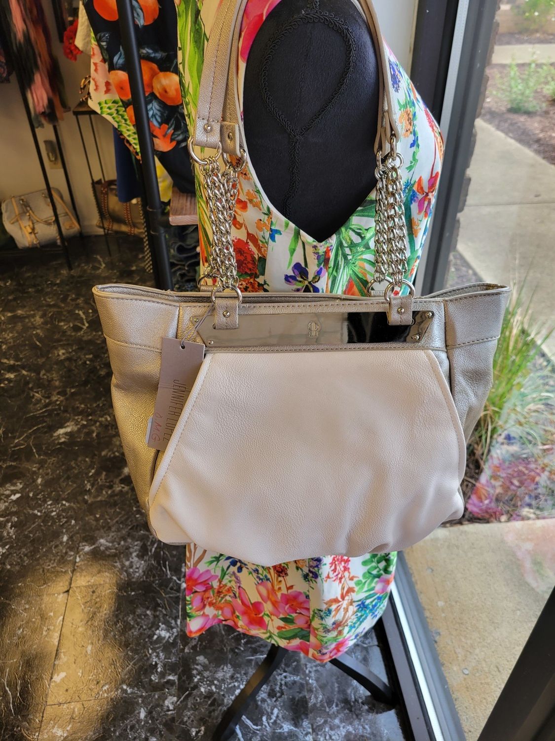 JLo Cream and Silver HoBo Bag (NWT)