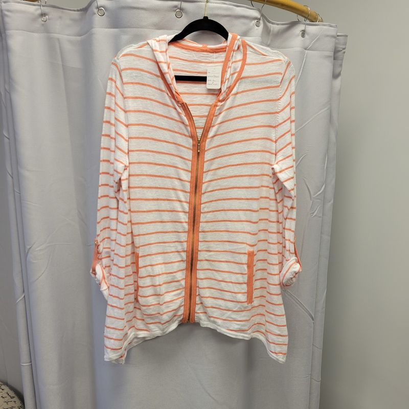 Chico&#39;s Orange and White Striped Zip Hoodie (L)Pre-owned