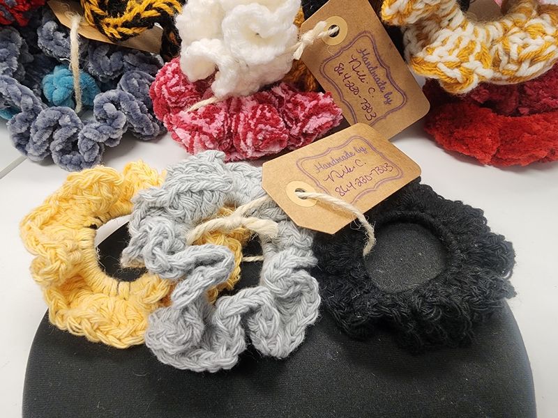 Medium (3 Pack) Cotton  Black/Gray/Yellow Handmade Scrunchies