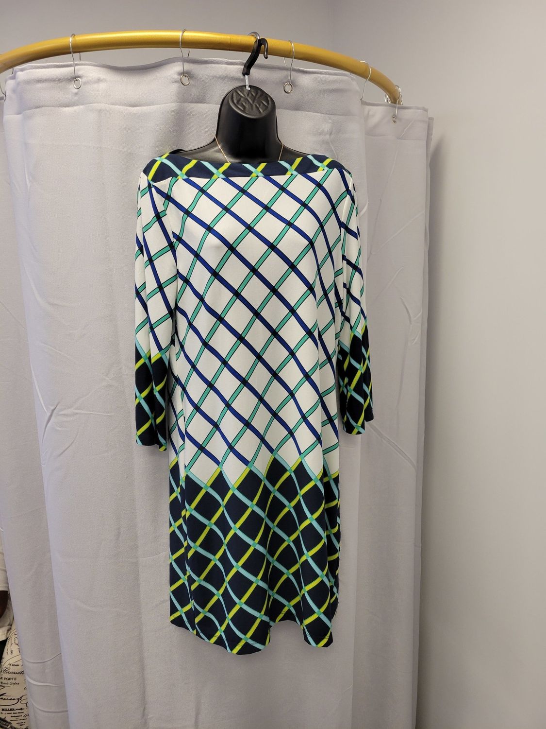 Beige by eci White Blue Green dress (12)pre-owned