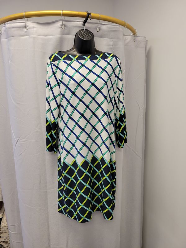 Beige by eci White Blue Green dress (12)pre-owned