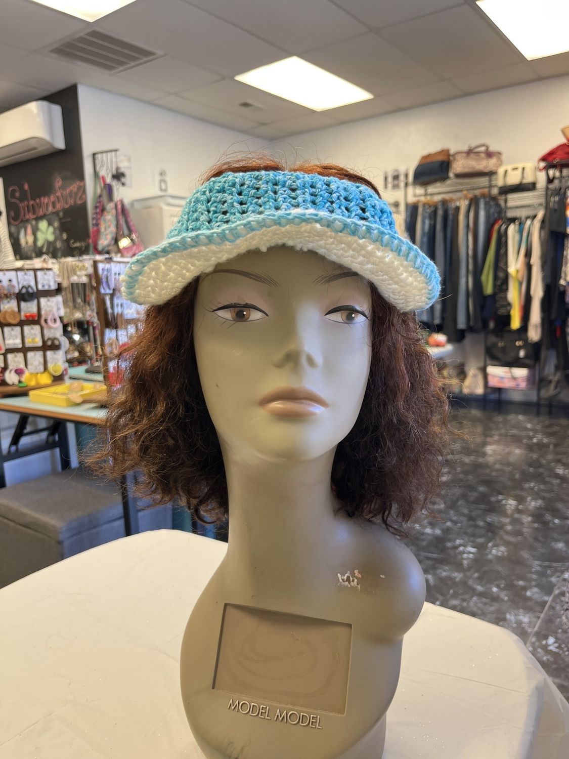 Crochet Blue/White Sunvisor