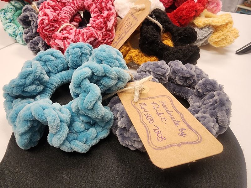 Large (2 pack) Chenille Gray and Teal Handmade Scrunchies