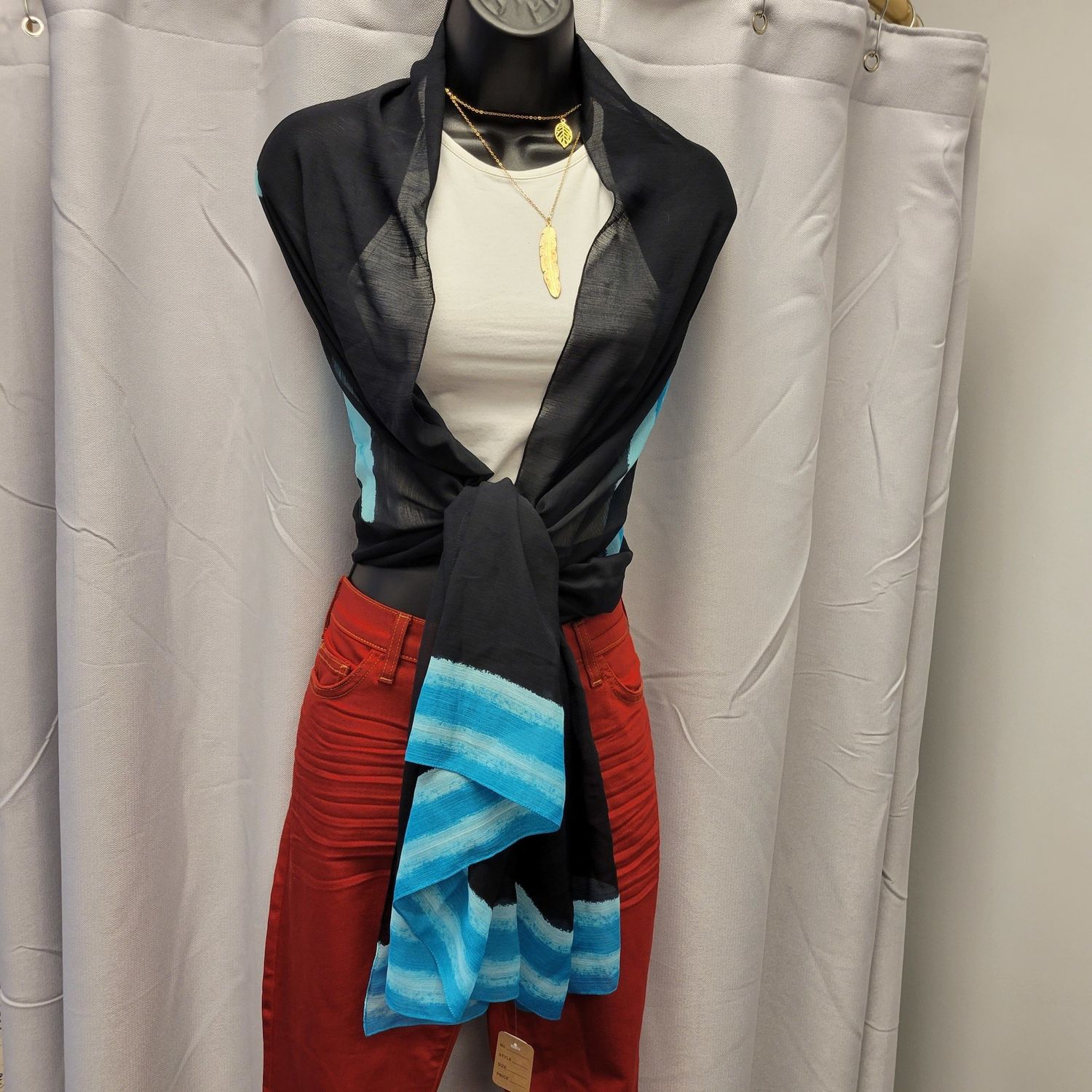Black and Turquoise Scarf (OS) Pre-owned