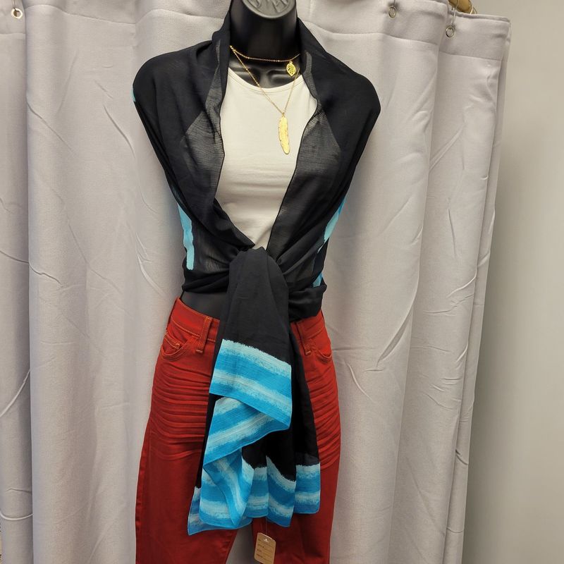 Black and Turquoise Scarf (OS) Pre-owned