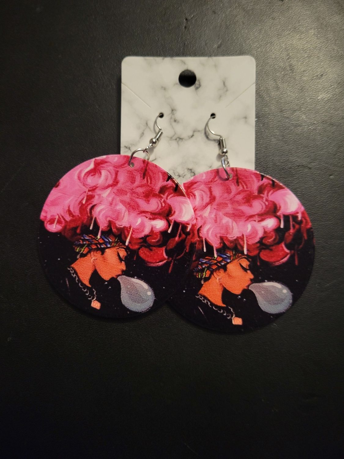 Round African Art Earrings  (Dripping Bubbles)