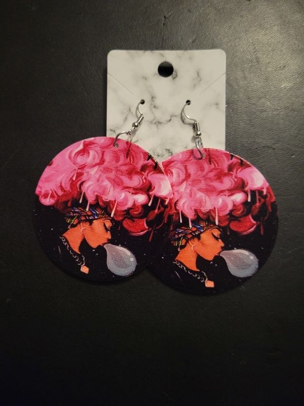 Round African Art Earrings  (Dripping Bubbles)