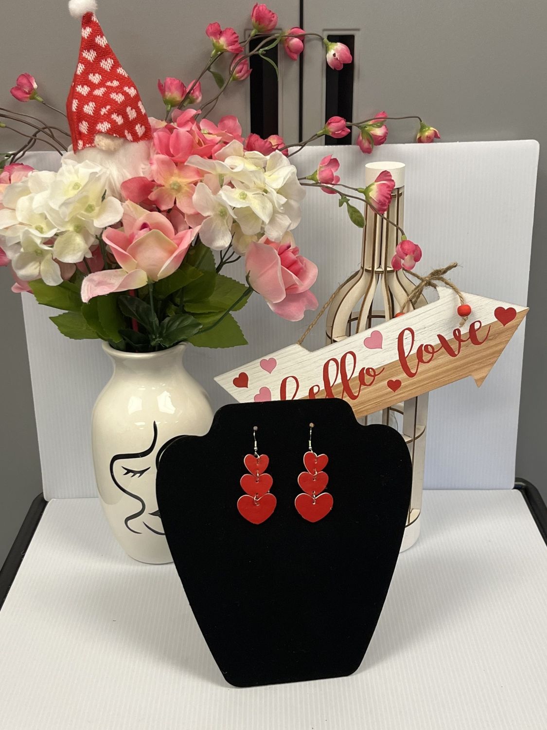 Red Dangle Heart Earrings