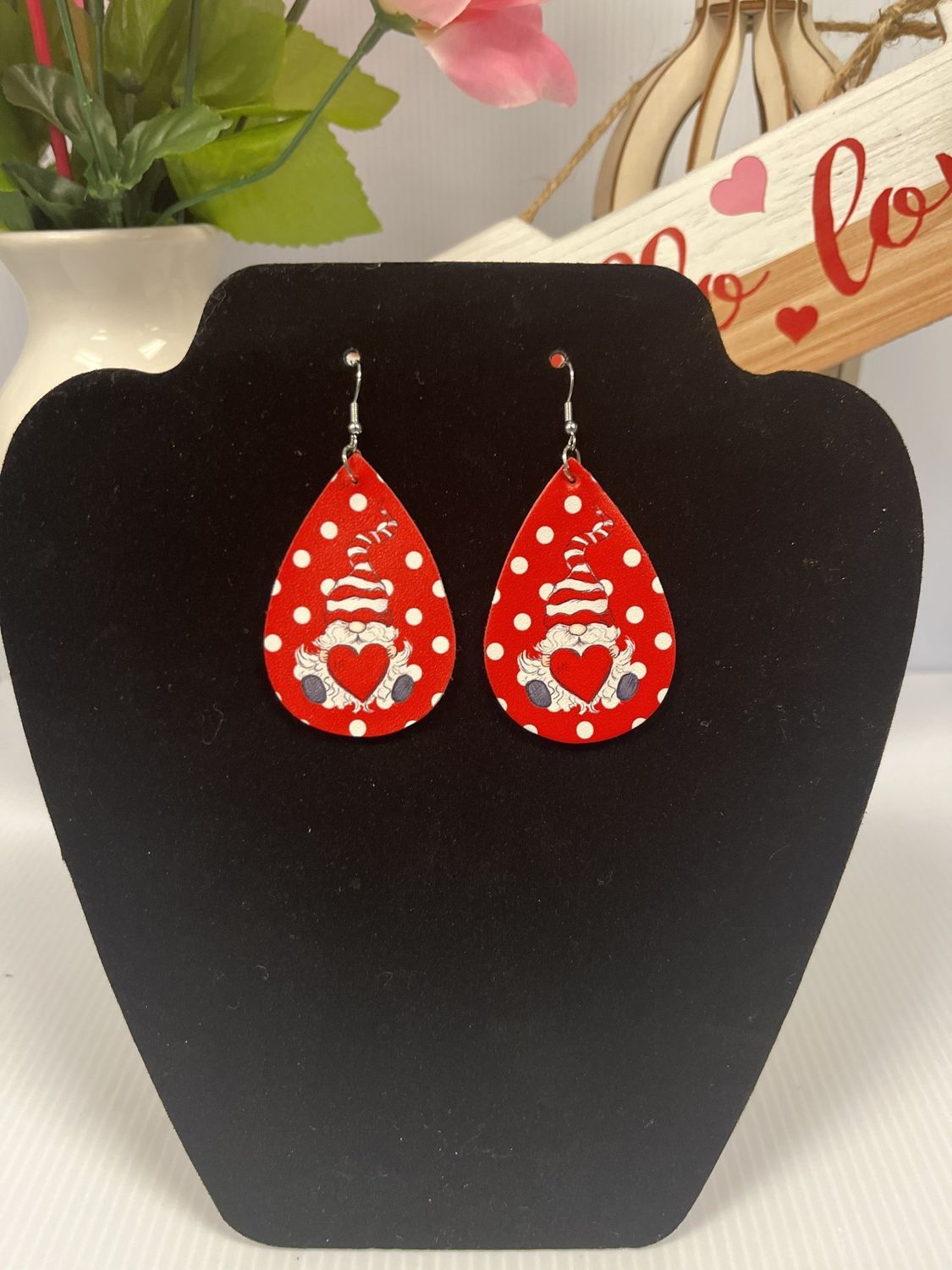 Red Polka-Dot Gnome Earrings