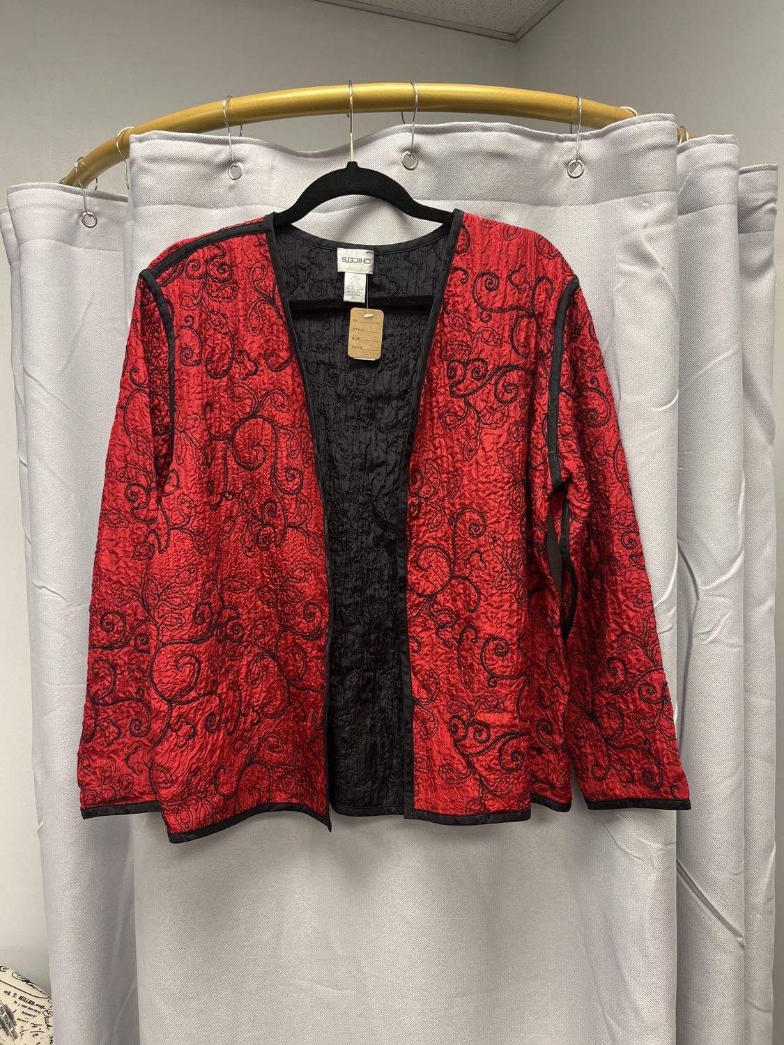 Chico&#39;s Red and Black Silk Cardigan (1) Pre-owned