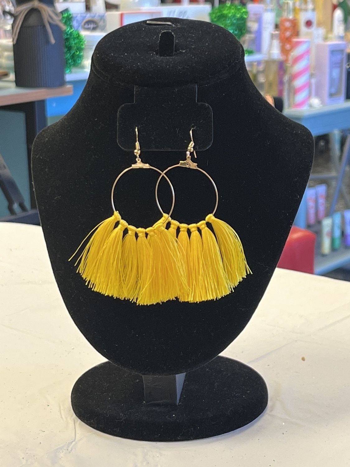 Yellow Circle Tassel Earrings