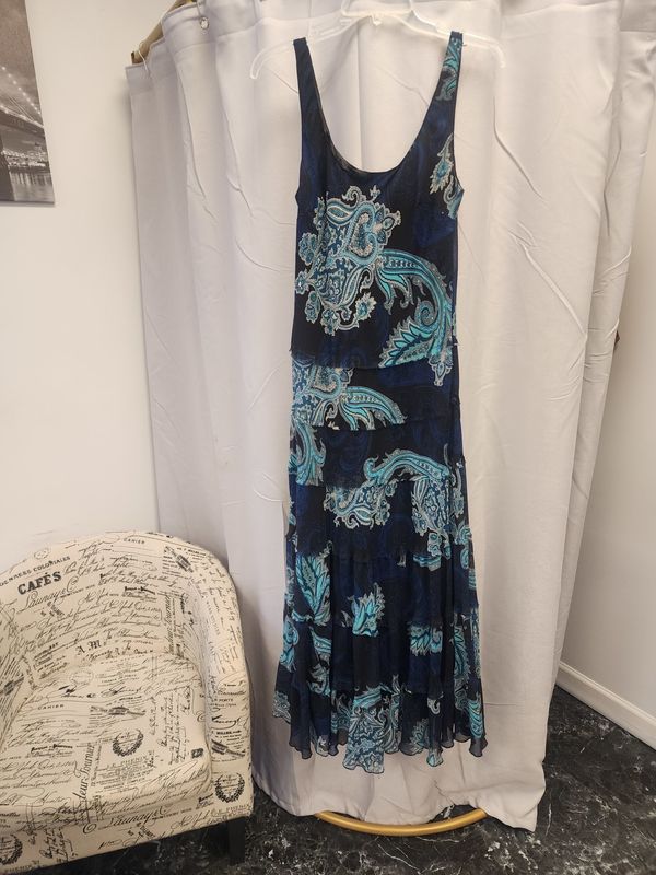 Jones New York Turquoise/Blue Tiered Maxi Dress (10) Pre-owned