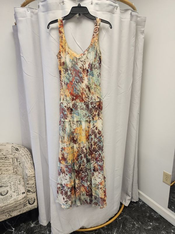 Nine West Sand Dune Floral Sleeveless Tiered Maxi Dress (10)Pre-owned