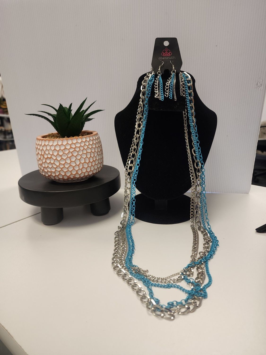 Paparazzi &quot;Intensely Industrial&quot;- Aqua Blue Necklace and Earring  Set (NWT)