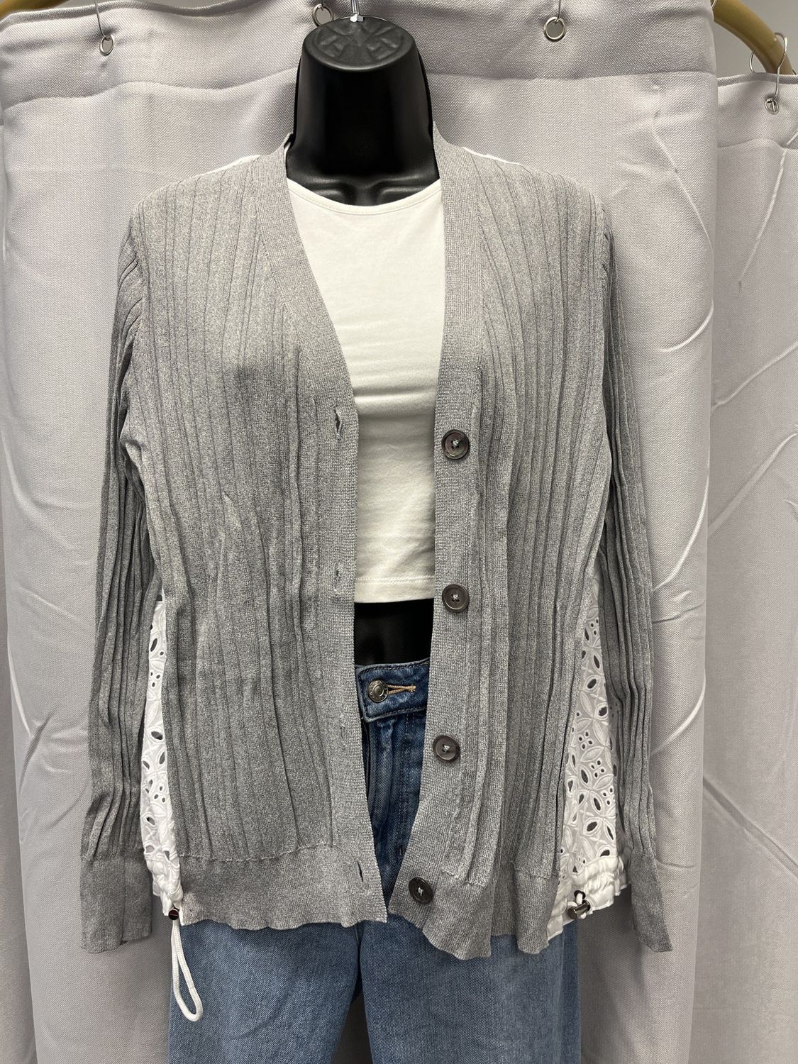 Current Air Gray and White Eyelet Top (M) Pre-owned