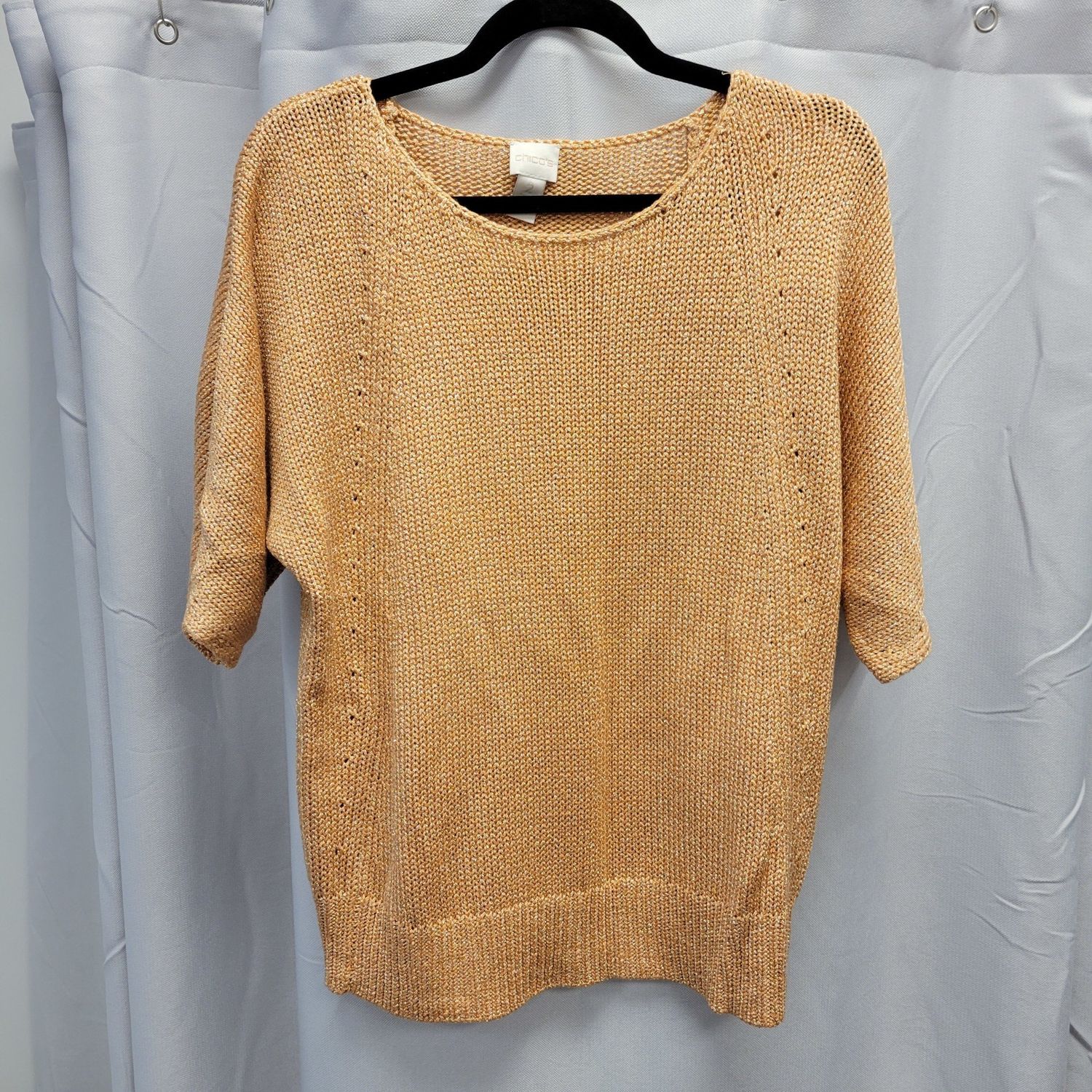 Chico&#39;s Peach Shimmer Knit Sweater (2)L/12 Pre-owned