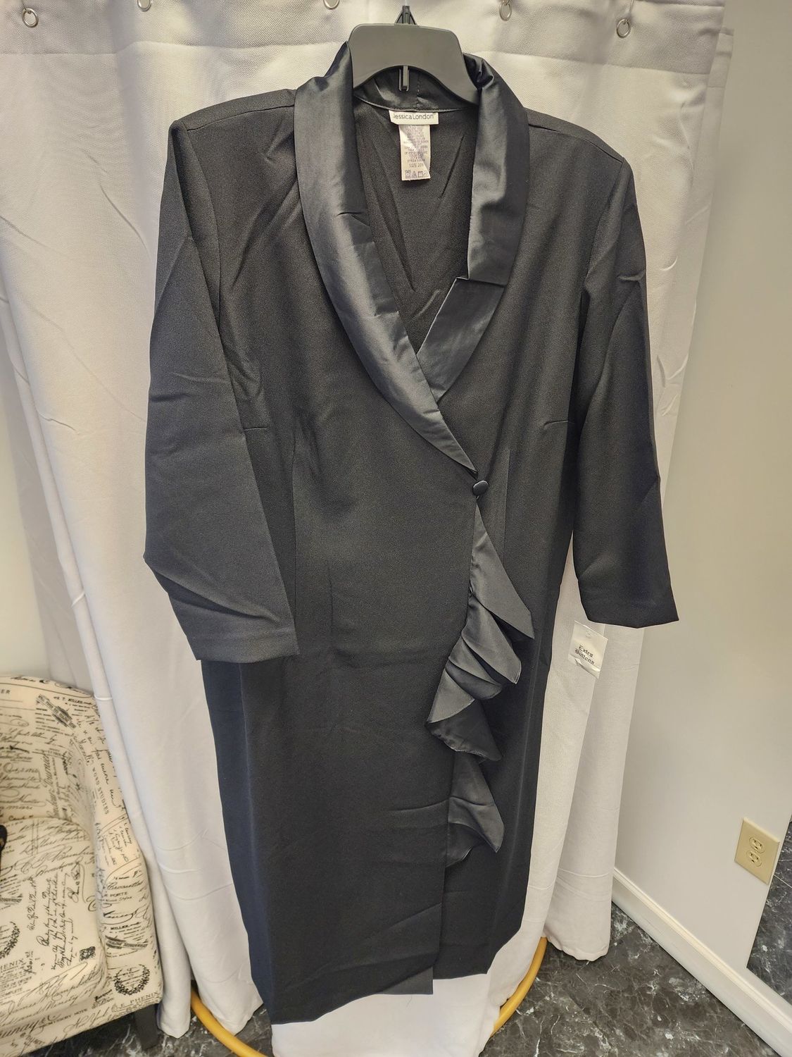 Jessica London Black Wrap Dress Satin Ruffle Trim (26W) NWT