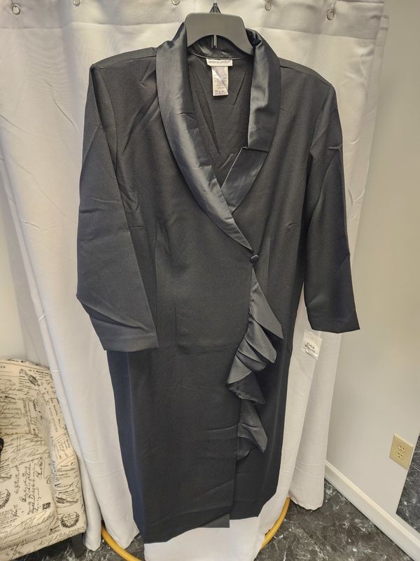 Jessica London Black Wrap Dress Satin Ruffle Trim (26W) NWT