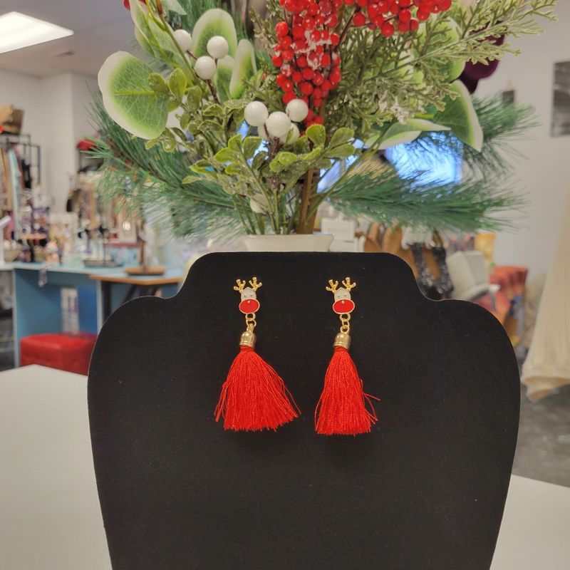 Reindeer Red Tassel Earrings