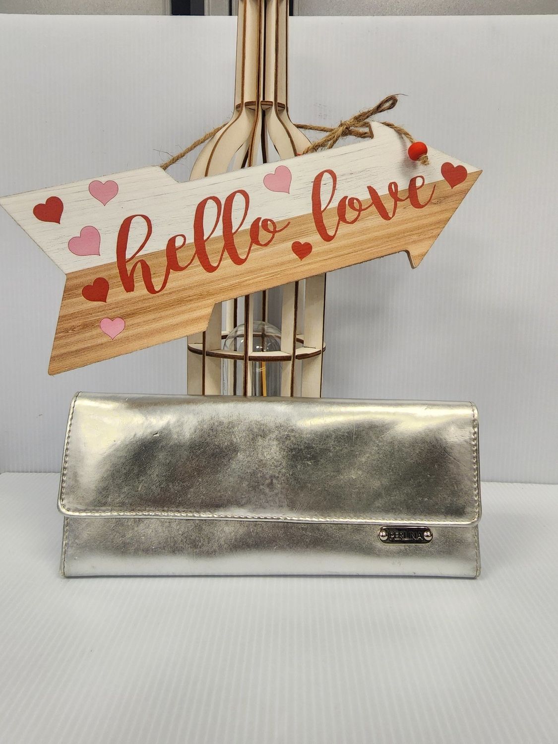 Perlina Genuine Leather Silver Clutch (Used)