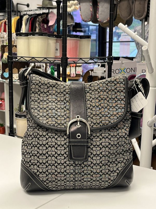 Coach Signature Logo Black Canvas Leather Bag