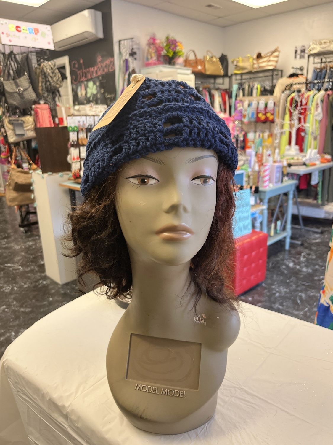 Crochet Lightweight Navy Beanie Cap (OS)
