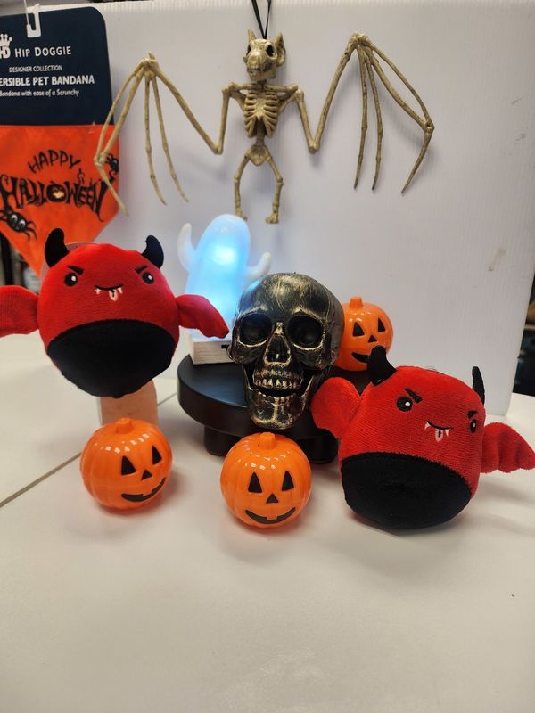 Halloween Plush Red Devil Bat Dog Toy- Squeaker, Crinkle