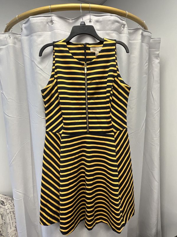 Michael Kors Navy and Yellow Striped Dress (12) Pre-owned