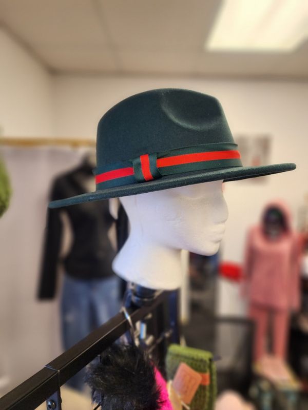 Green Fedora w/ Red &amp; Green Belt (Like New)