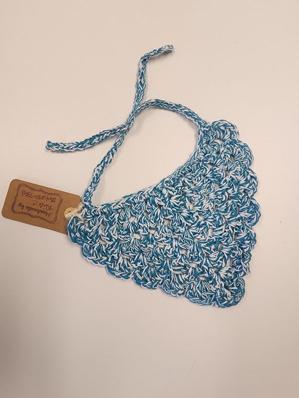 Crochet Heather Blue Med Pet Bandana With Tie Straps (cotton)