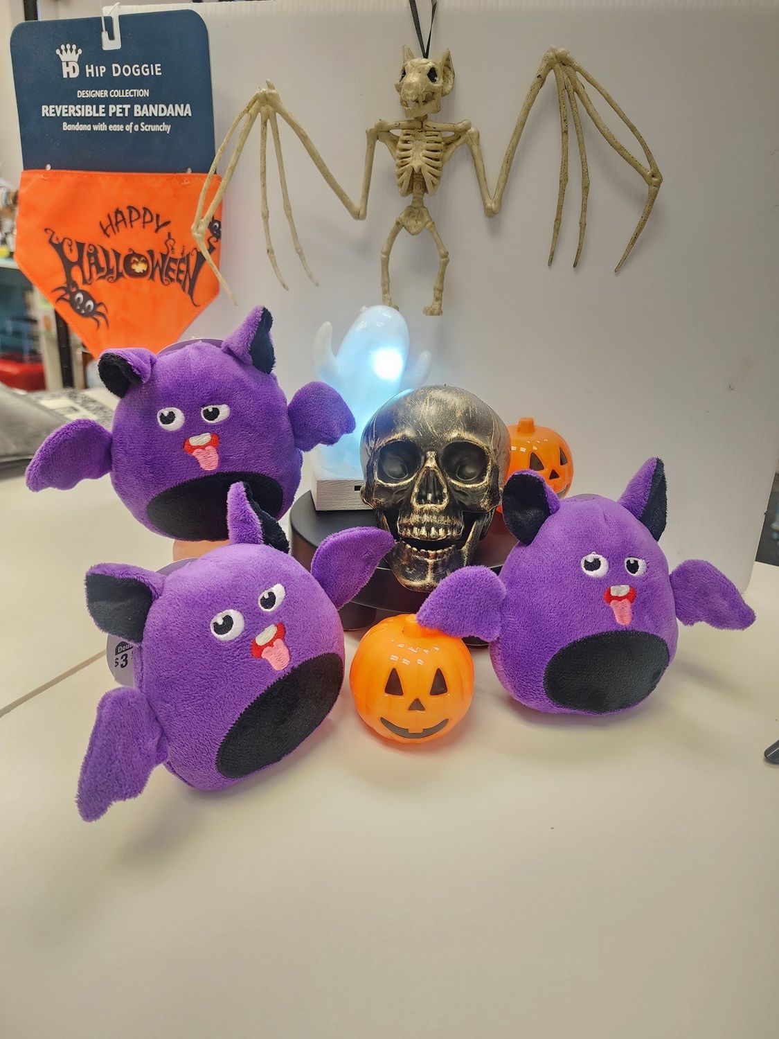 Halloween Plush Purple Bat Dog Toy- Squeaker, Crinkle