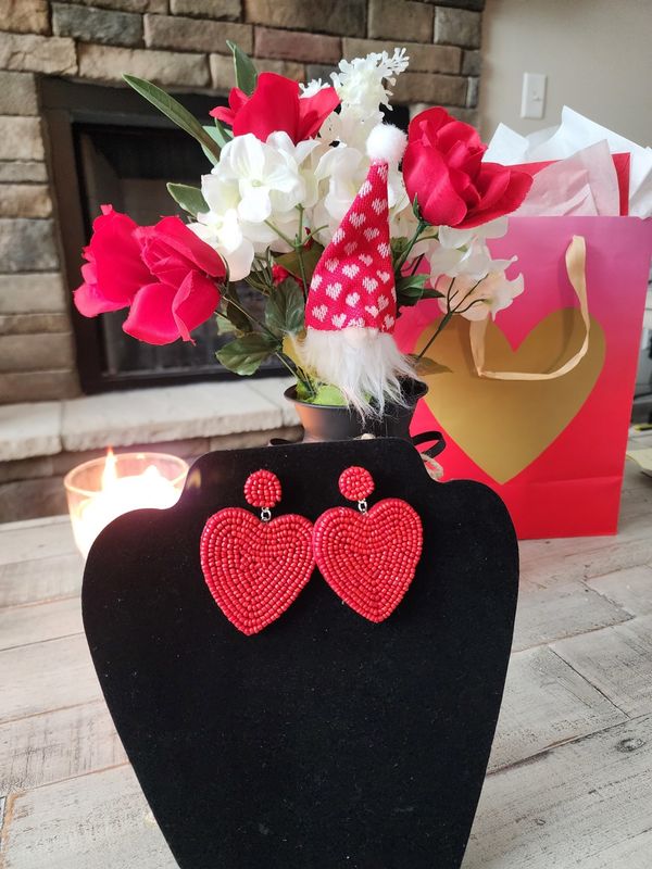 Red Beaded Heart Earrings NEW!