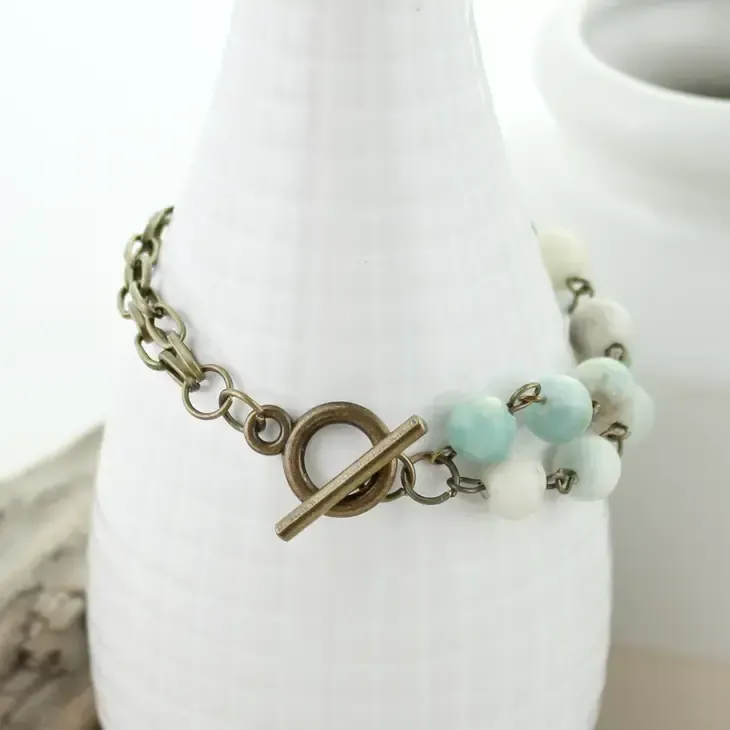 Vintage Finish Oval and Stone Bead Bracelet