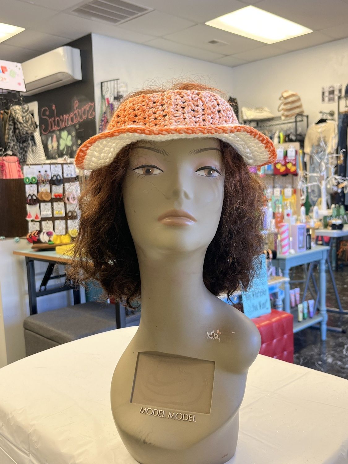 Crochet Orange/White Sunvisor