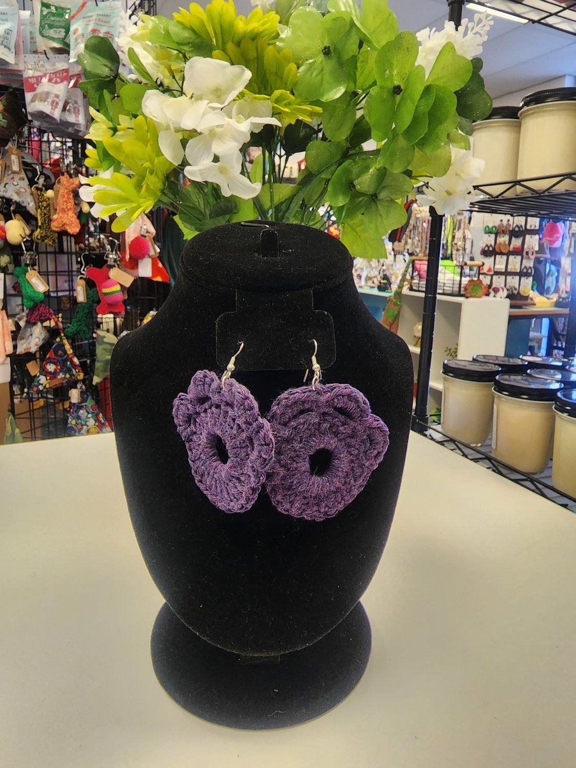 Crochet Purple Paw Earrings
