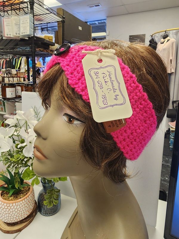 Crochet Hot Pink Acrylic Headband with Button Accent