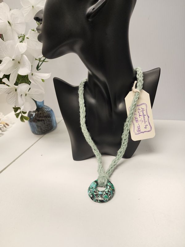 Crochet Cotton i-cord Necklace w/ Stone Pendant