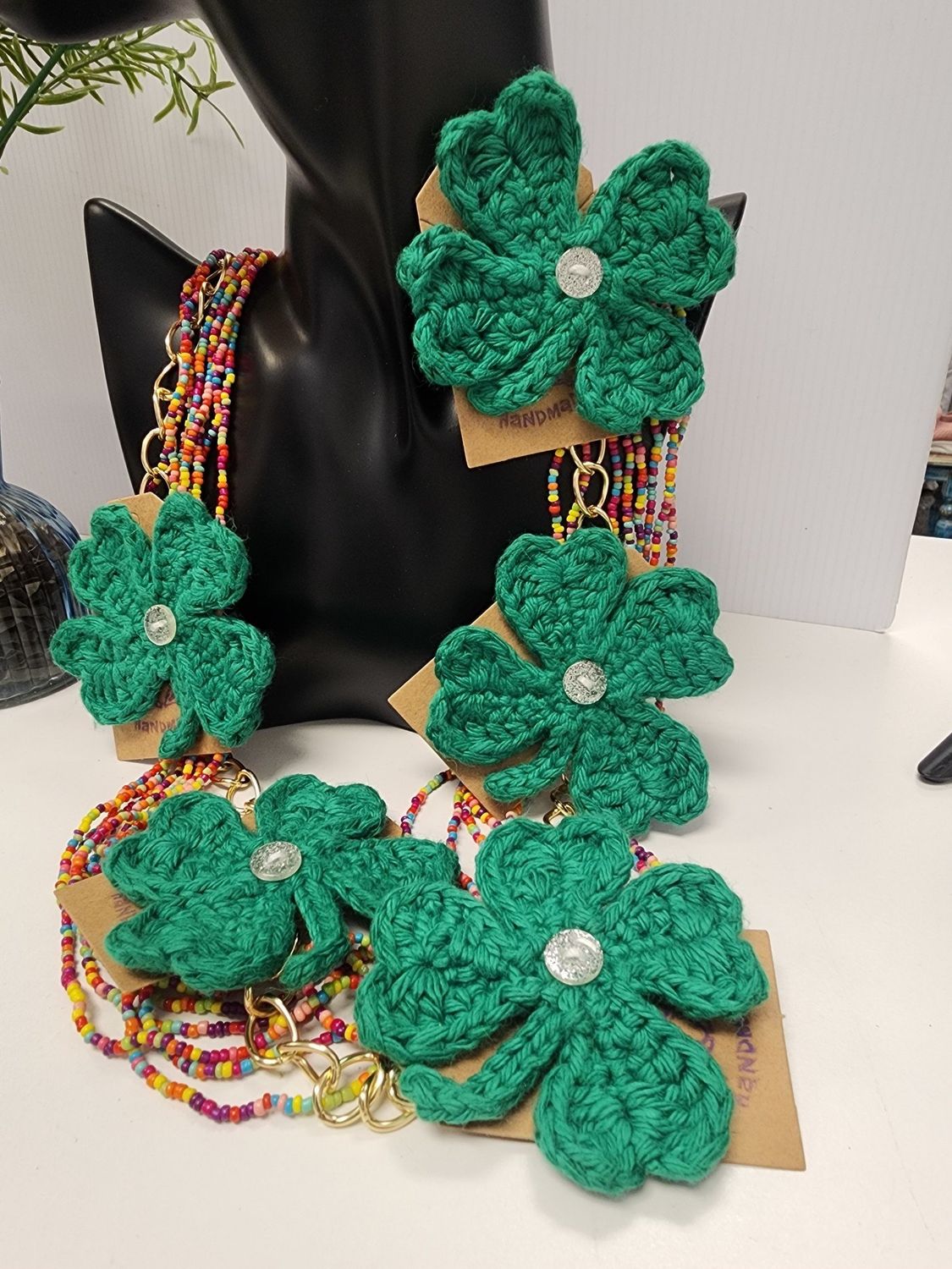 Crochet Cotton Clover Pin
