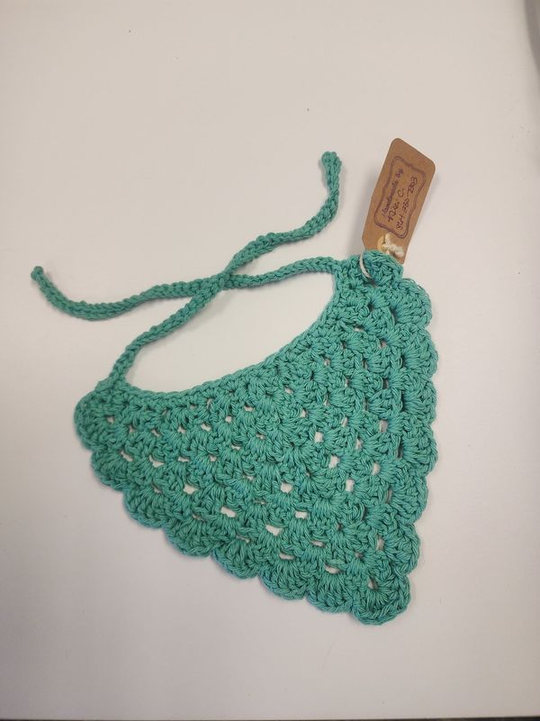 Crochet Jade Green Lrg Pet Bandana With Tie Straps (cotton)