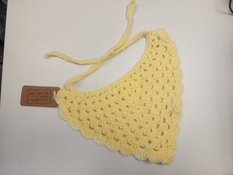 Crochet Yellow Lrg Pet Bandana With Tie Straps (acrylic)