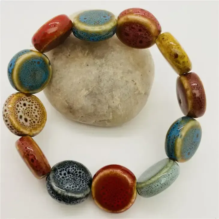 Colored Glazed Ceramic Elastic Bracelets- Disc
