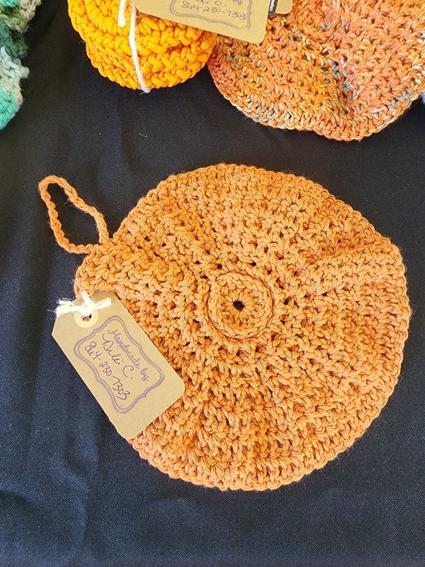 Orange Round 100% Cotton Yarn Dishcloth/Pot holder 7 1/2 X 7 1/2